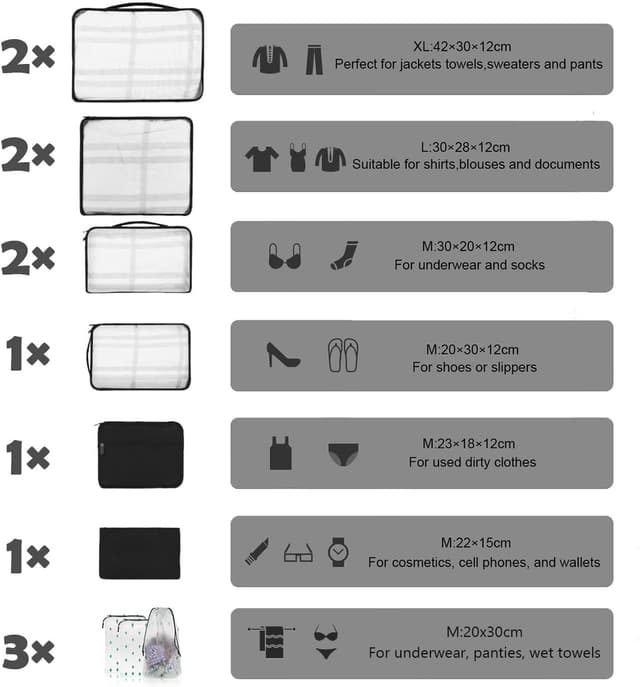 Detalle 2 de 12 PCS Packing Cubes 12‑piece set for travel
