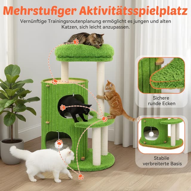 Detalle de BSWAY Luxus Kratztonne für Katzen – XXL-Kletterbaum mit Schlafhaus, Sisalbrett und abnehmbarem Bett