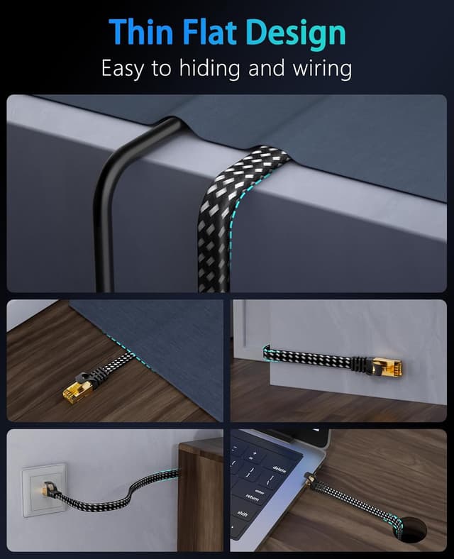 Detalle de ARISKEEN Cat 8 Ethernet-Kabel 30 m – geflochtenes flaches STP-LAN für Router, Modem & Patchpanel