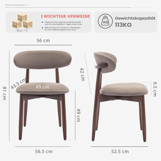 Thumbnail 2 de COLAMY Esszimmerstühle 6er Set mit Polster und Rückenlehne in Kamel – moderne Küchen- und Dining Chairs