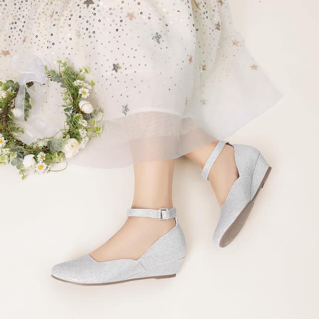 Detalle de DREAM PAIRS ballerines fille à talon compensé bas et bride cheville pour cérémonie