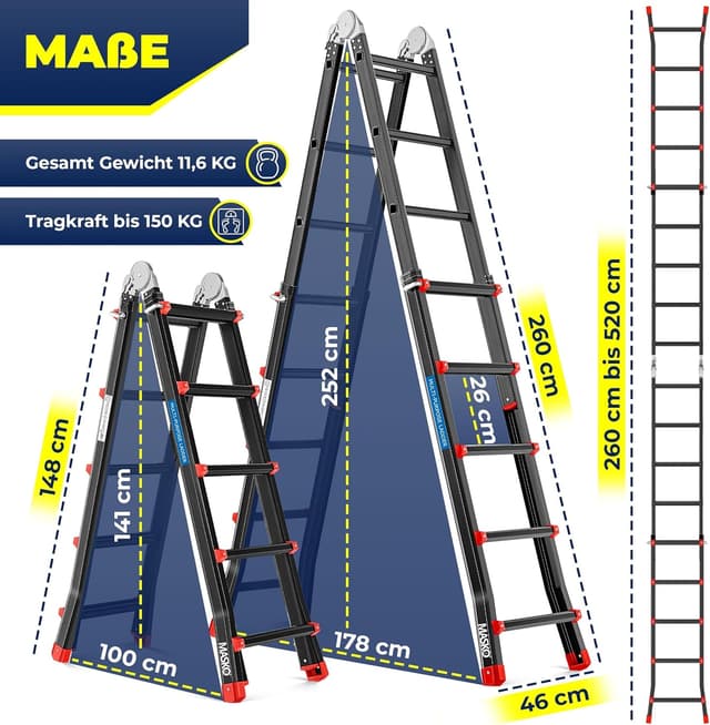 Thumbnail 1 de MASKO Aluminium Mehrzweckleiter 520 cm đȘ