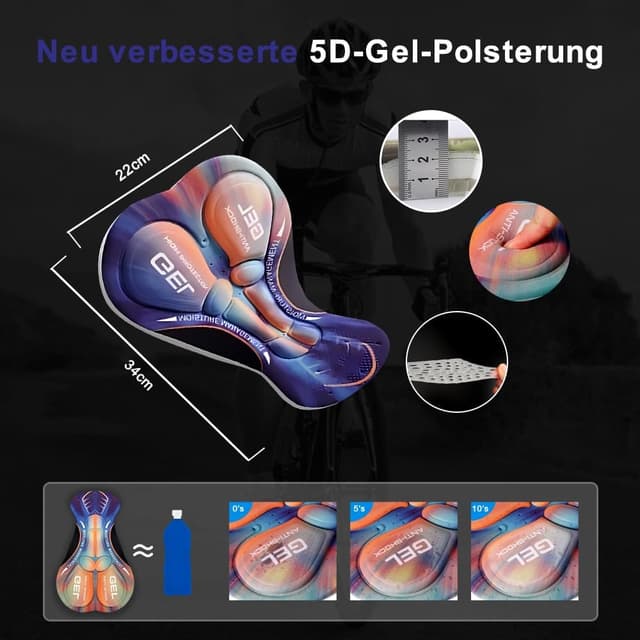 Detalle 2 de Ulhnei Herren Radunterhose mit 5D Sitzpolster – kurz, atmungsaktiv & schnelltrocknend
