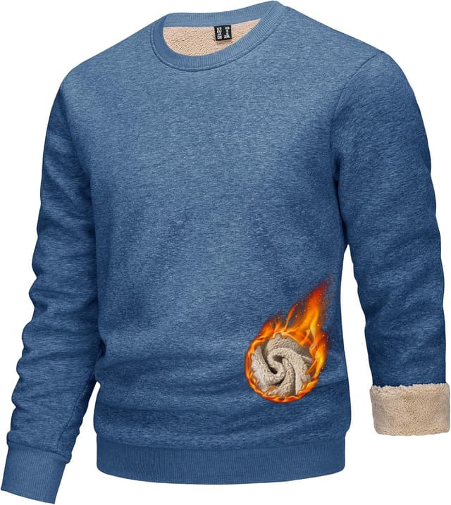 Detalle de KEFITEVD Men’s Fleece-Lined Pullover Jumper Sweatshirt (Crew Neck)