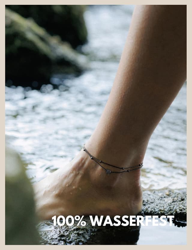 Detalle 1 de Gd. GOOD.designs EST. 2015 Fußkettchen Herz für Damen – wasserfest, verstellbar & filigran aus 316L Edelstahl