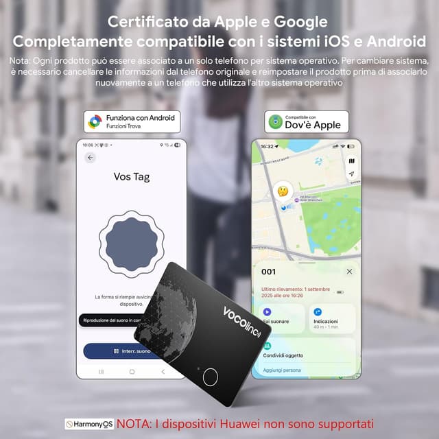 Detalle 2 de VOCOlinc Air Card Tag (2 pezzi) tracker Bluetooth ricaricabile per portafoglio, bagagli e zaini