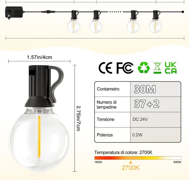 Thumbnail 6 de 30 Metri Luci Giardino Catena 30m
