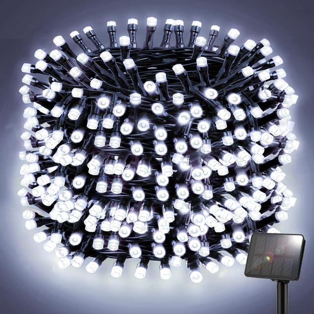 Detalle de FFZZKJ Solar String Lights Outdoor Garden, 120 LED (12m) – Cold White, Waterproof, 8 Lighting Modes