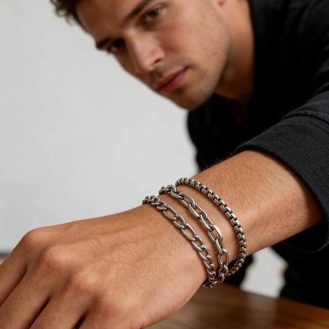 Detalle 2 de JENCVNL Herrenarmband im Set (5 Stück) aus Edelstahl, Silberfarbene Panzerkette