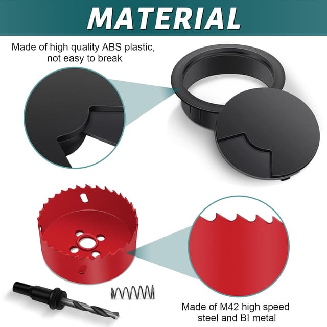 Detalle de Yeepeo 10er Set Kabeldurchführung für Schreibtisch, 60 mm Kabeldurchlass (mit 60-mm Lochsäge) in Schwarz