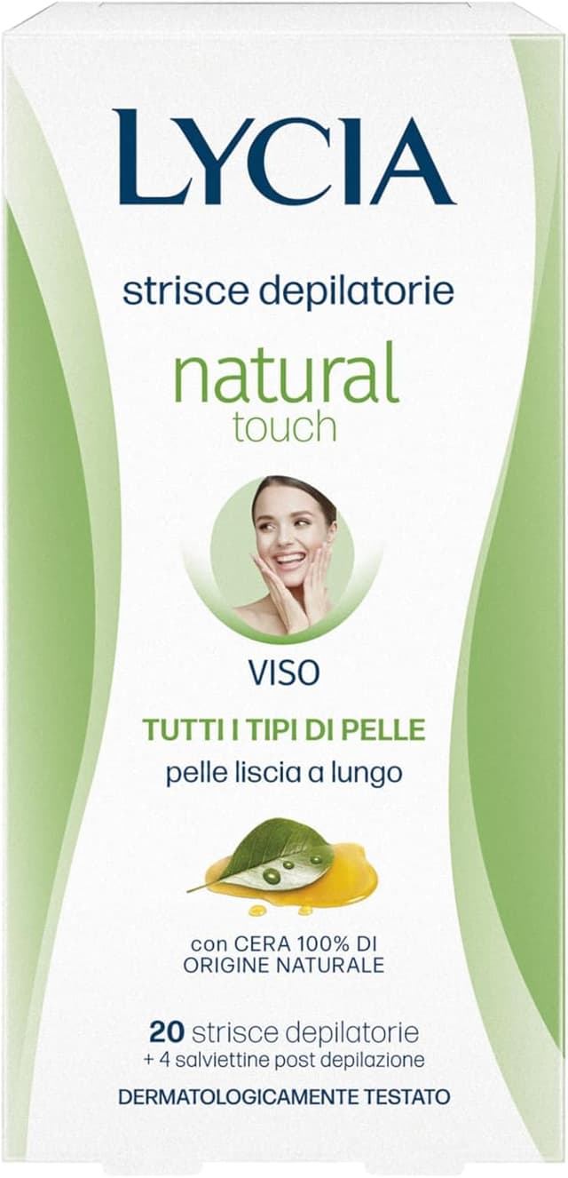 Detalle de Lycia Strisce Depilatorie Viso Natural Touch con cera di origine naturale (20 strisce + 4 salviette post depilazione)