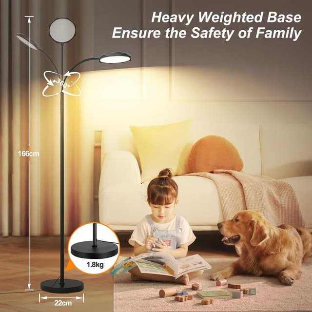 Detalle de Elegante Diamant-LED Stehlampe für Wohnzimmer, dimmbar (18 W, 1.800 lm) mit Fernbedienung & Touch, schwarz