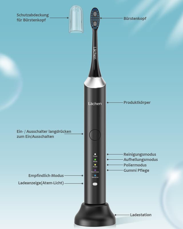 Thumbnail 2 de Lächen Schallzahnbürste 5 Modi 6 Köpfe IPX7