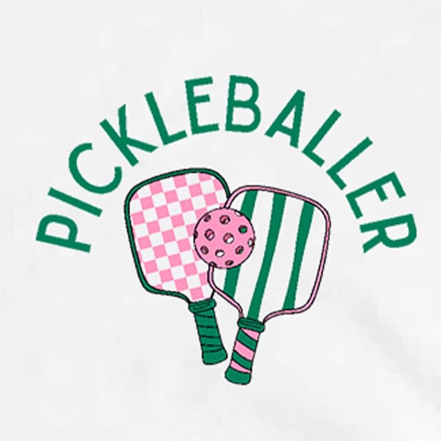 Detalle de Qskall women’s pickleball T-shirt – soft racket pattern crewneck tee for paddleball lovers
