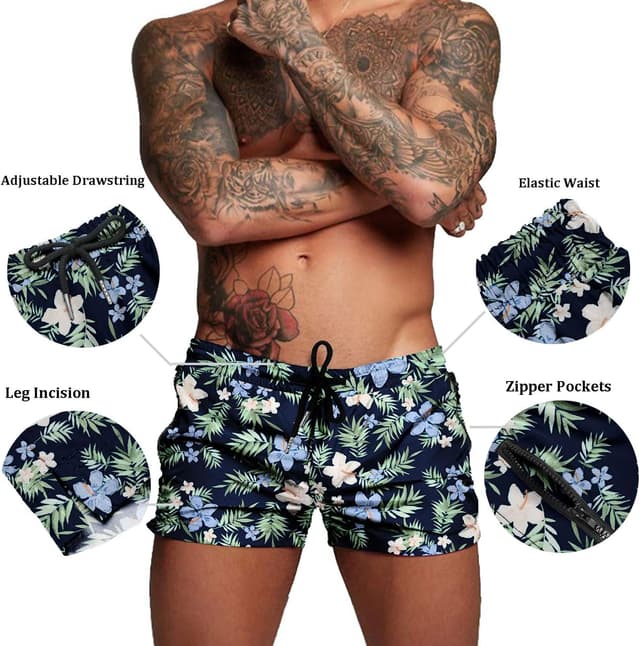 Detalle de COOFANDY Men's Quick-Dry Swim Trunks with Mesh Lining, Zipper Pockets & Adjustable Waist