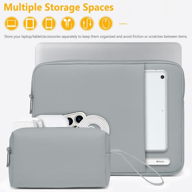 Detalle 2 de HYZUO 15–16 Zoll Laptophülle-Set mit Schutzhülle und Zubehörtasche, Stein Grau
