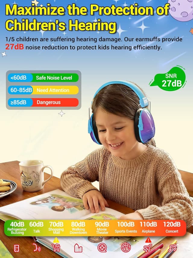 Detalle 2 de Dr.meter Children’s Ear Defenders – Noise-blocking earmuffs with adjustable headband (SNR 27dB)
