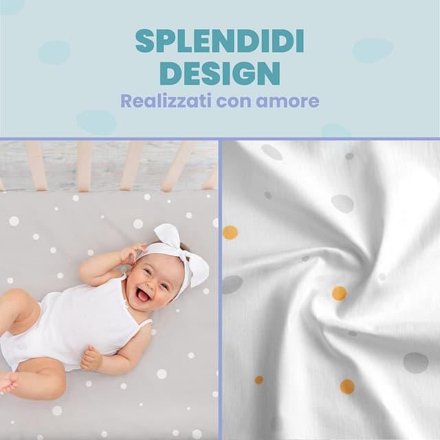 Detalle de Sweety Fox Lenzuola 3-in-1 per culla cododo 55x90 (set da 2) + coprimaterasso impermeabile 3-in-1