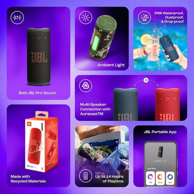 Detalle 2 de JBL Grip kompakter Bluetooth‑Lautsprecher, 14 h Wiedergabe 📢