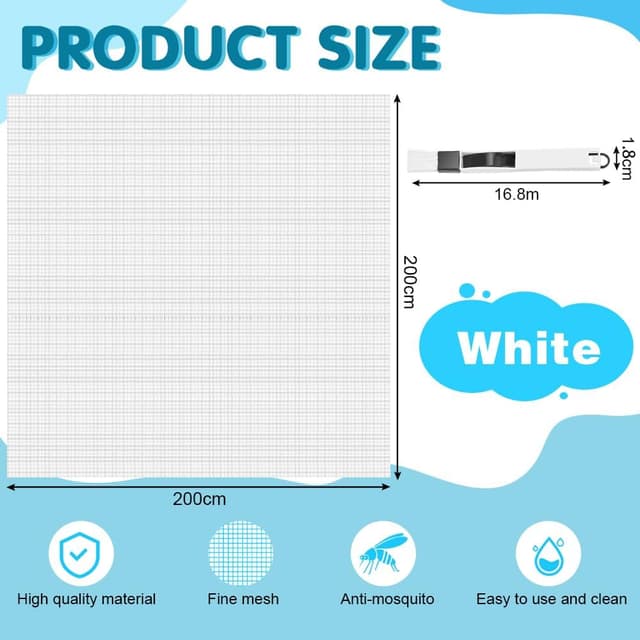 Detalle 2 de BUZIFU Fliegengitter Meterware aus Fiberglasgewebe (200 x 200 cm, weiß) inkl. Fensterputzbürste