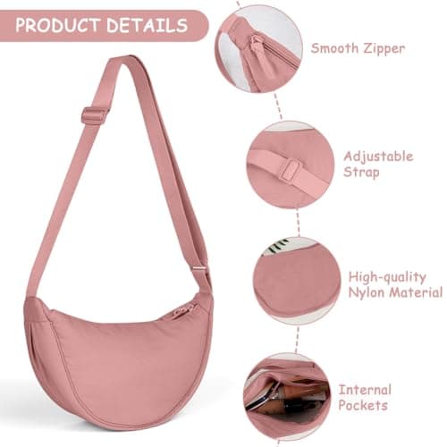 Detalle de Aucuu Bolso Bandolera para Mujer estilo media luna impermeable (rosa) con correa ajustable