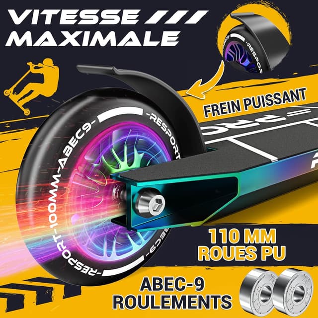 Detalle de RE:SPORT Trottinette stunt Revo Pro avec roues 110 mm PU et guidon en Y (cascade/freestyle)