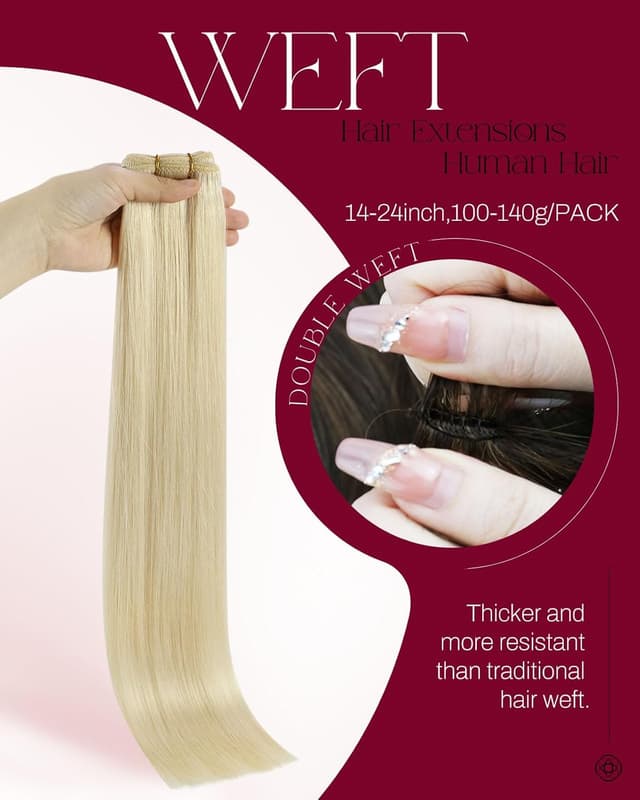 Detalle 2 de Moresoo Double Weft Blonde Remy Human Hair Sew-In Extensions (Golden/Platinum Blonde #60) — 24 inch, 100g per pack