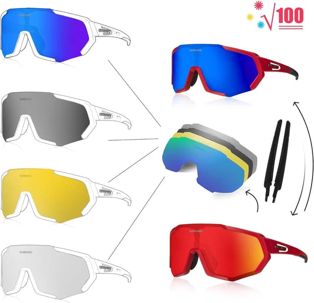 Detalle 2 de Queshark Occhiali Ciclismo Polarizzati con 5 Lenti Intercambiabili in TR90 per corsa, MTB e running