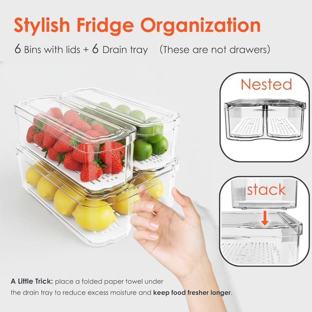 Detalle 2 de SMRCAD Fridge Organizers 6-Pack Clear Bins
