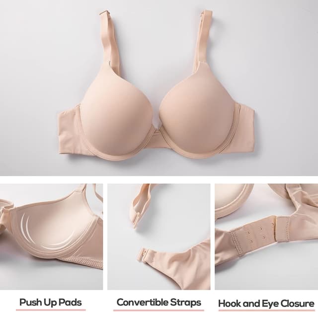 Detalle de DOBREVA Damen Push-up Bügel-BH Soft T-Shirt mit Licht Gepolstertem Komfort