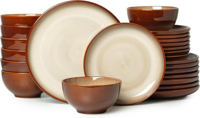 Detalle de Pokini 24-Piece Stoneware Dinnerware Set for 8 (Plates & Cereal Bowls)