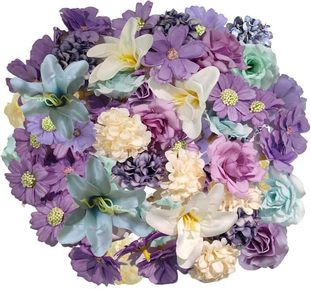 Detalle de PacuM 40 mini fleurs artificielles (têtes de fleurs en soie) rose/violet pour bouquet de mariée, déco maison et loisirs créatifs