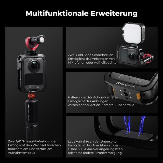 Detalle de K&F CONCEPT Kamerakäfig für DJI Osmo 360 – Aluminium-Schutzgehäuse mit Silikon-Objektivabdeckung