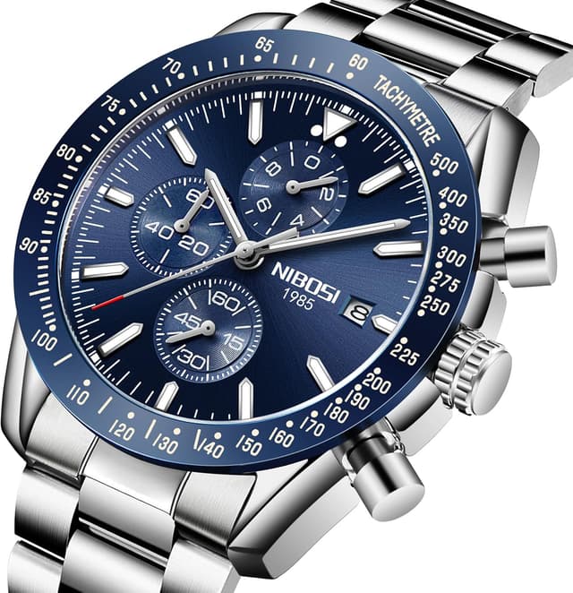 Thumbnail 1 de NIBOSI Orologio da uomo analogico al quarzo con cronografo e cinturino in pelle (3 ATM, data luminosa)