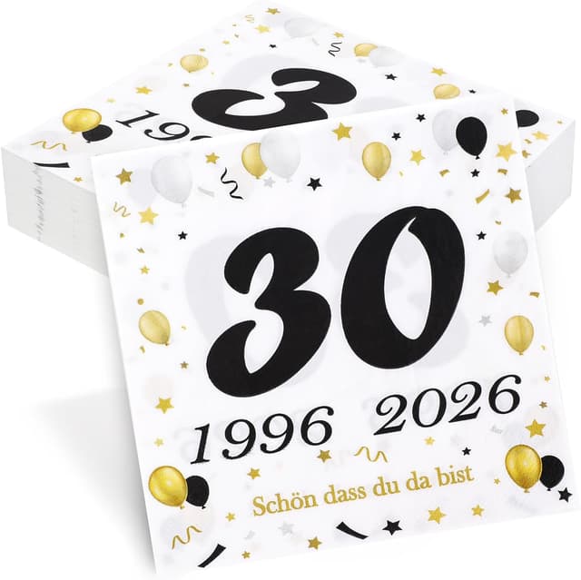 Detalle de 50 Stück Servietten zum 50. Geburtstag – Schwarz/Gold Deko 1976–2026 mit „Schön dass du da bist“