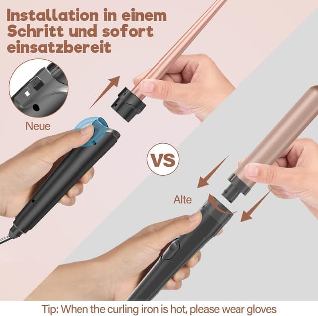 Detalle de BESTOPE PRO 5-in-1 Lockenstab-Set mit Wellenaufsatz – Wellenlockenstab für alle Haartypen, 5 Barrel, Keramik, 2 Temperaturstufen