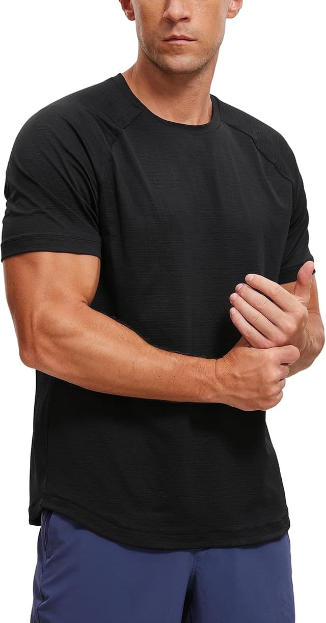 Detalle de T-shirt de sport léger CRZ YOGA pour homme à séchage rapide (manches raglan, coupe classique)