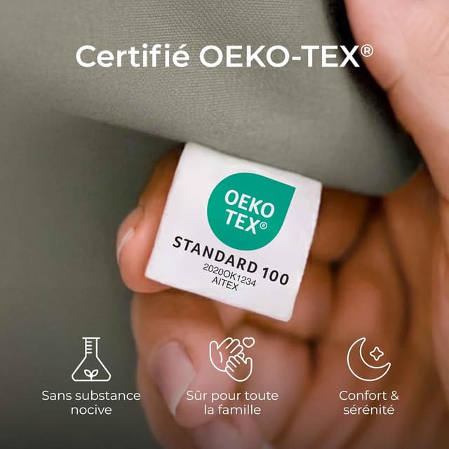Detalle de Dreamzie Taie d’oreiller 50x70 en coton renforcé (set de 2) gris clair, tissage serré et certifié Oeko-Tex