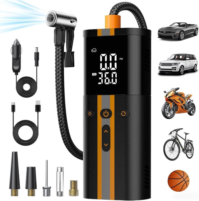 Detalle de TowerTop 12V DC & cordless tyre inflator compressor 150 PSI with dual power, 4 preset modes and LED