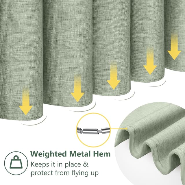 Thumbnail 6 de Rideau de douche en lin polyester VANZAVANZU avec anneaux métalliques imperméable anti-moisissures, vert sauge 152x214 cm