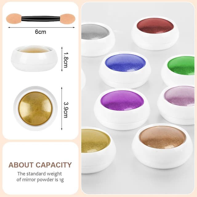 Detalle 2 de LOPHE Polvere per unghie cromate effetto specchio con glitter metallico – set da 12 vasetti (12 colori)