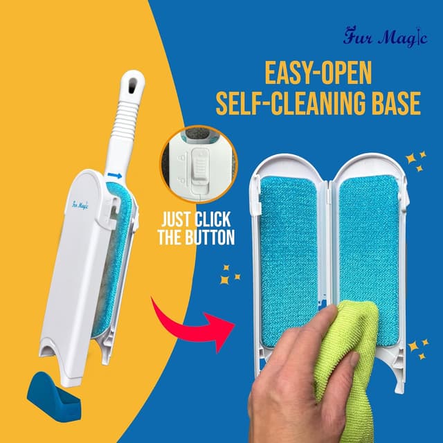 Detalle 2 de Fur Magic Pet Hair Remover Brush with Easy-Open Self-Cleaning Base (White) – Reusable lint & fur tool