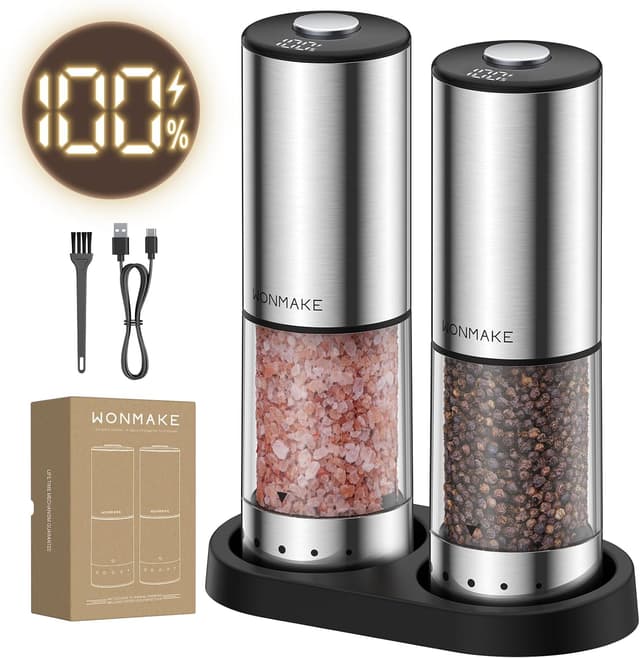 Detalle de Electric Salt and Pepper Grinder Set (Type-C Rechargeable) with LED Battery Level Display