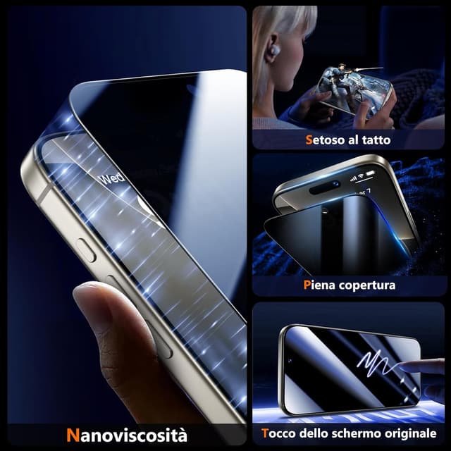 Detalle de UniqueMe per iPhone 17 Pro: pellicola privacy in vetro temperato 3D, 2 pezzi (anti-spia, anti-impronte)