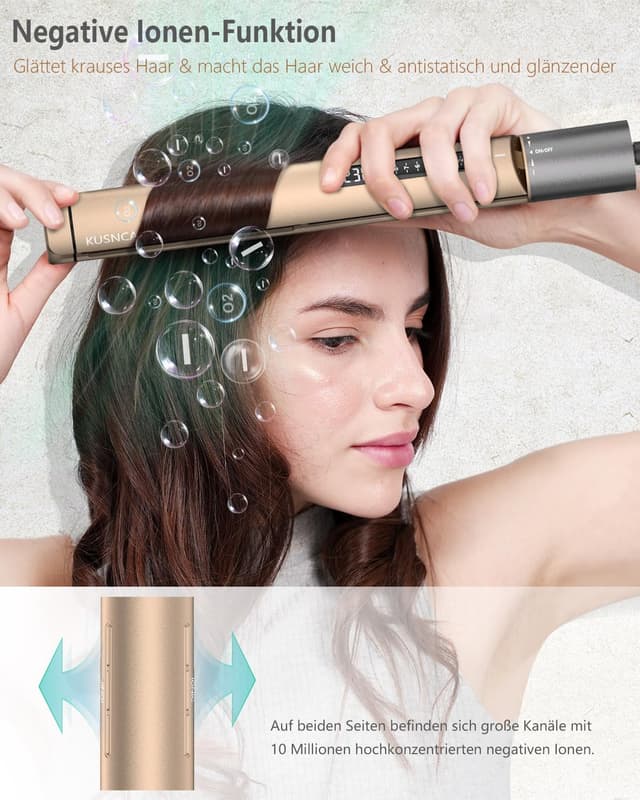 Detalle de KUSNCA Ionen Glätteisen 2-in-1 (110–230 °C) zum Glätten und Locken mit LCD
