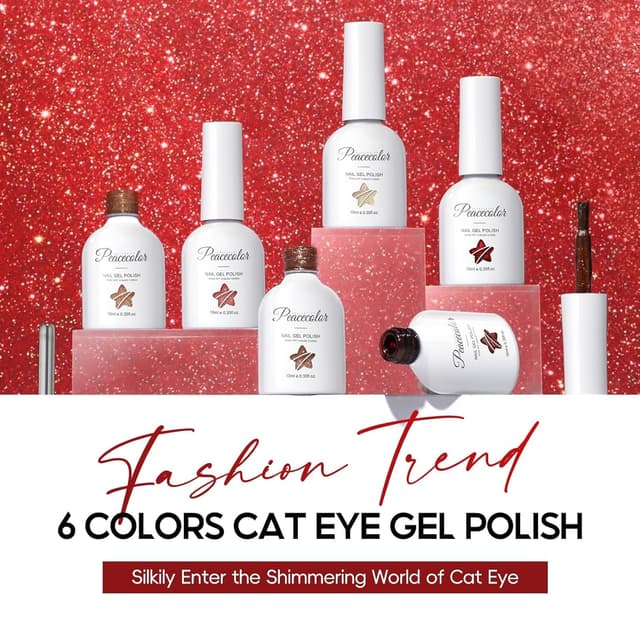 Detalle de PEACECOLOR 6-tlg. UV Cat-Eye Nagellack-Set (rot) mit Magnet, UV/LED-Härtung, DIY zu Hause (6×10 ml)