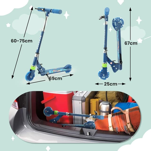Detalle de TENBOOM Roller Kinder ab 3 Jahren mit 2 Rädern, klappbar, 3 höhenverstellbar und LED-Räder