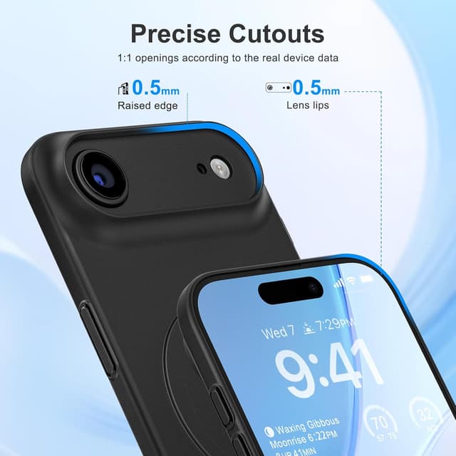 Detalle de memumi Magnétique Coque ultra mince 0,3 mm pour iPhone Air (6,5 pouces, 2025) finition mate antidérapante – Noir