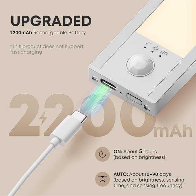 Detalle 2 de LROLTEF Under Cabinet Kitchen Lights Motion Sensor, 40cm 4000K LED USB-C Rechargeable (2 Pack)