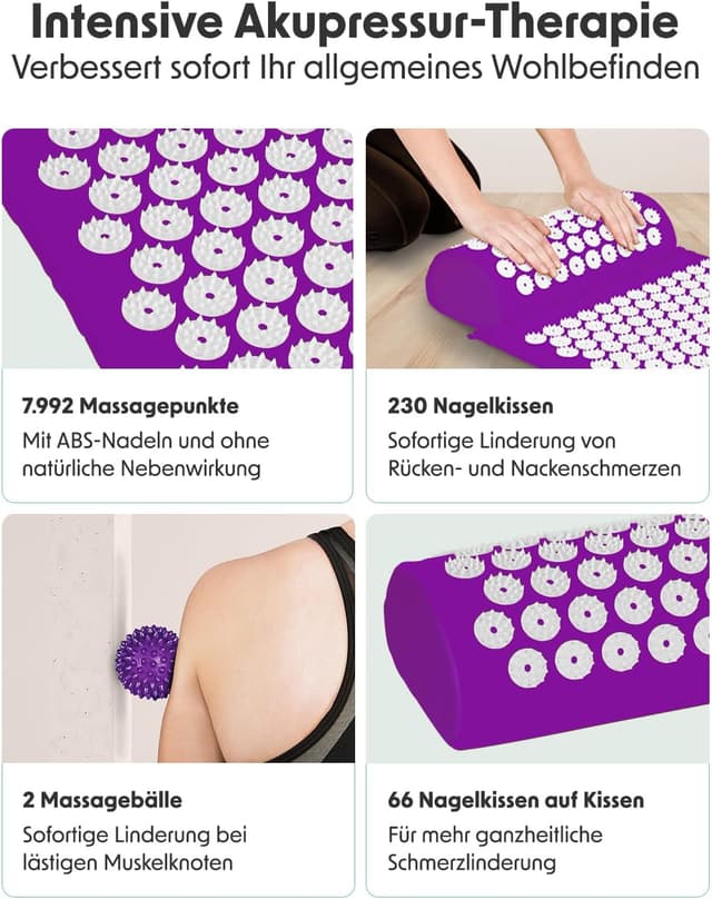 Detalle de LifeGoods Akupressurmatte mit Kissen – Akupunktur-/Schmerz- & Stressmassage für Rücken und Nacken